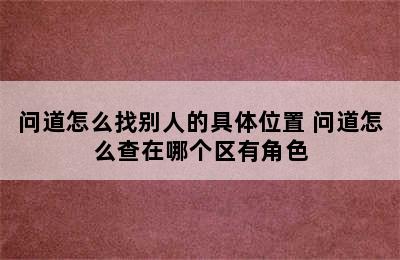 问道怎么找别人的具体位置 问道怎么查在哪个区有角色